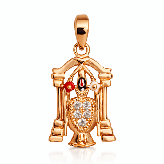 Gold Tone Shiv Trishul Damru Pendant with CZ Stone Heart Detail