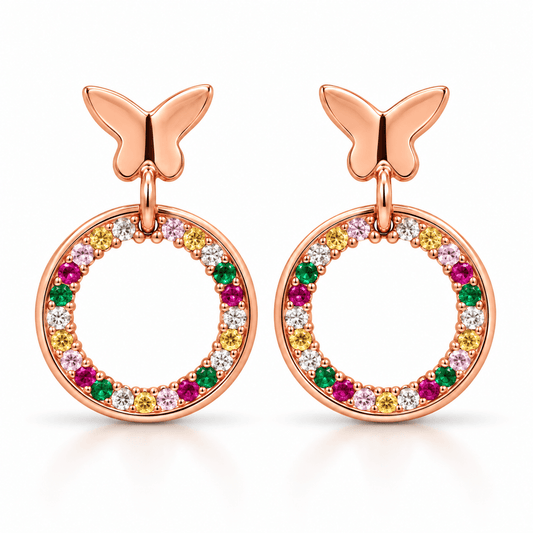 Butterfly Rainbow Hoop Drop Earrings