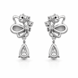 Silver Tone Butterfly Drop Earrings with CZ Stones and Teardrop Crystal