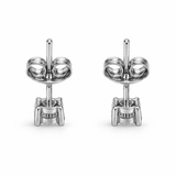 Silver Tone Solitaire Stud Earrings with Round CZ Stone Classic Design