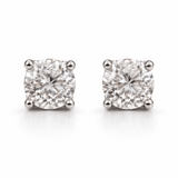 Silver Tone Solitaire Stud Earrings with Round CZ Stone Classic Design
