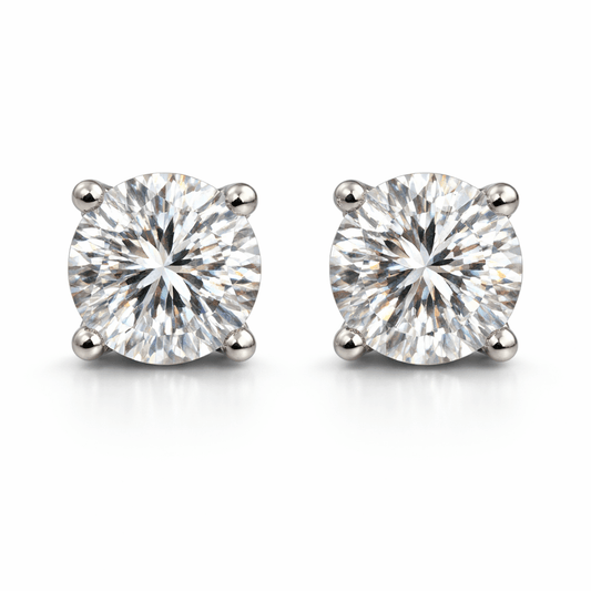 Silver Tone Round CZ Solitaire Stud Earrings with Brilliant Cut Shine