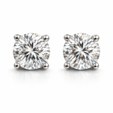 Silver Tone Round CZ Solitaire Stud Earrings with Brilliant Cut Shine
