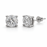 Silver Tone Round CZ Solitaire Stud Earrings with Brilliant Cut Shine