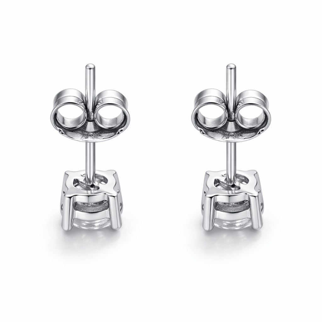 Silver Tone Round CZ Solitaire Stud Earrings with Brilliant Cut Shine