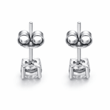 Silver Tone Round CZ Solitaire Stud Earrings with Brilliant Cut Shine