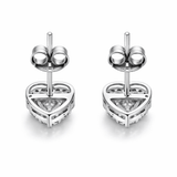 Silver Tone Heart Stud Earrings with CZ Halo and Sparkling Center Stone