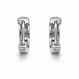 Silver Tone CZ Pave Hoop Earrings with Wide Band Sparkling Design