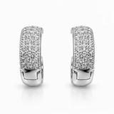 Silver Tone CZ Pave Hoop Earrings with Wide Band Sparkling Design