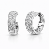 Silver Tone CZ Pave Hoop Earrings with Wide Band Sparkling Design