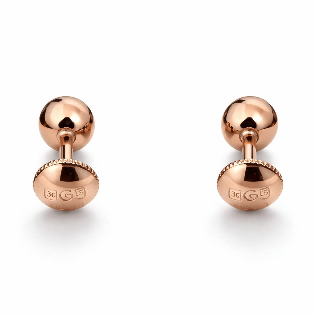 Rose Gold Tone Ball Stud Earrings with High Polish Minimal Finish