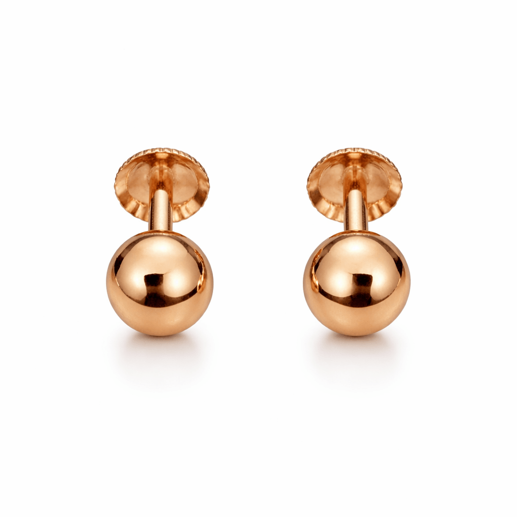 Rose Gold Tone Ball Stud Earrings with High Polish Minimal Finish