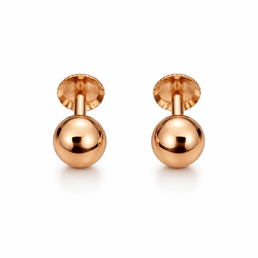 Rose Gold Tone Ball Stud Earrings with High Polish Minimal Finish