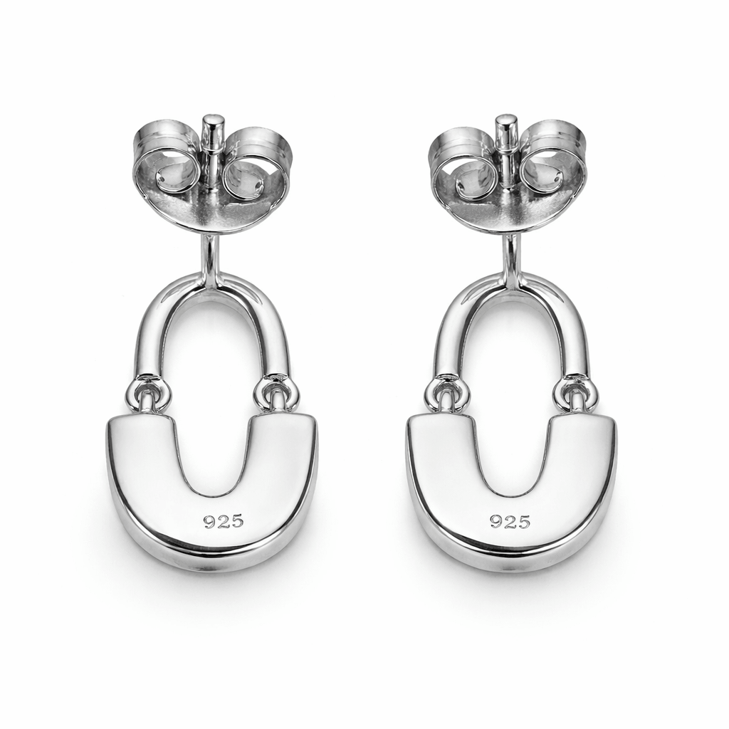 Silver Tone U-Shaped Drop Earrings with Layered Arc Minimal Design