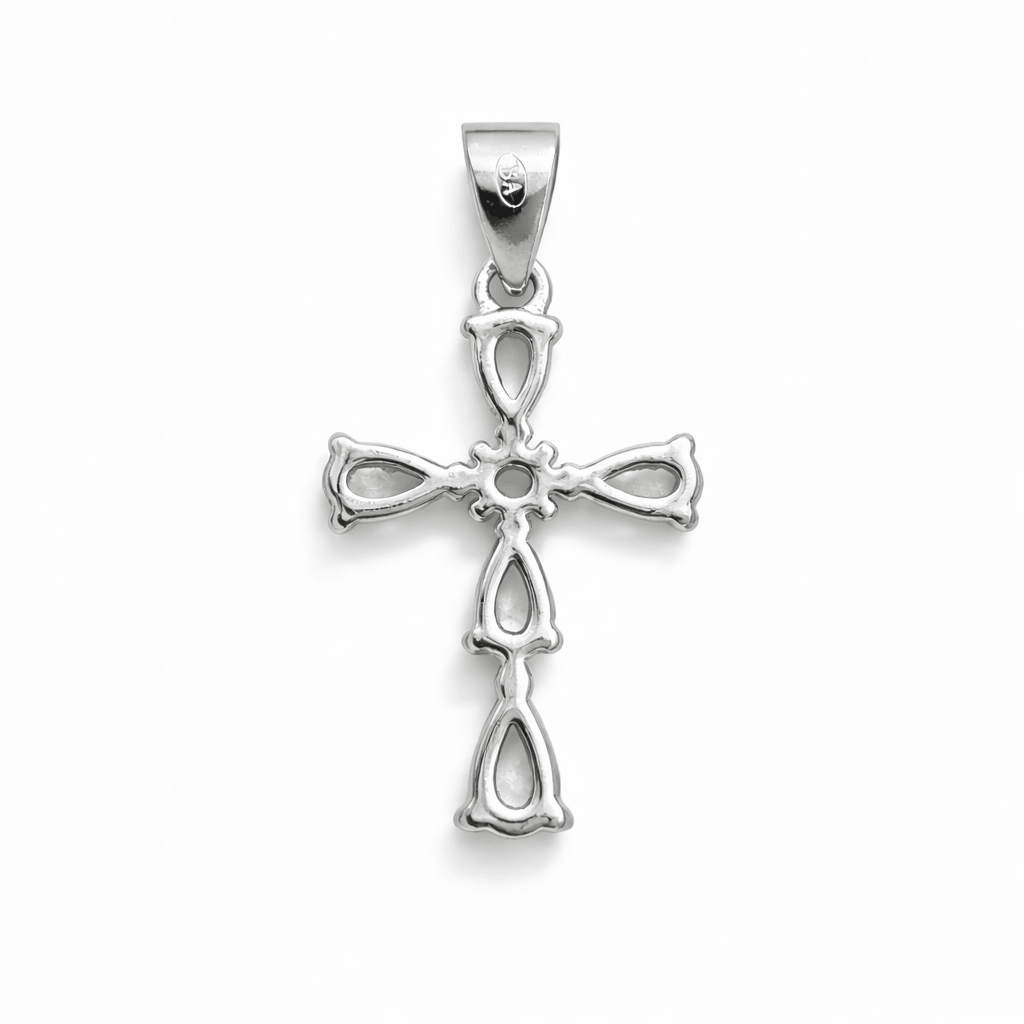 Cross Pendant Silver Tone Teardrop Crystal Elegant Sparkling Statement Jewellery