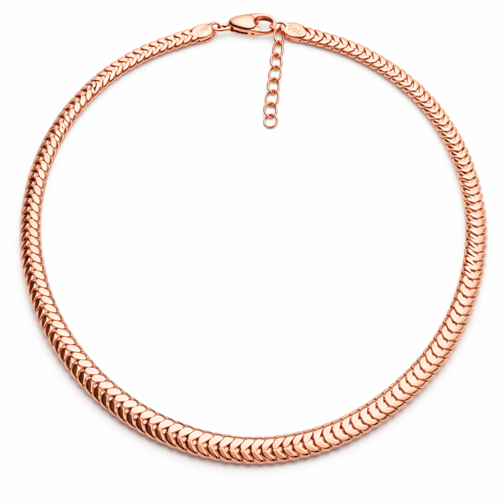 Rose Gold Tone Herringbone Chain Sleek Flat Bold High Shine Design