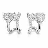 Silver Tone Heart Halo Huggie Earrings with Sparkling CZ Stones