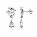 Silver Tone Butterfly Drop Earrings with CZ Stones and Teardrop Crystal