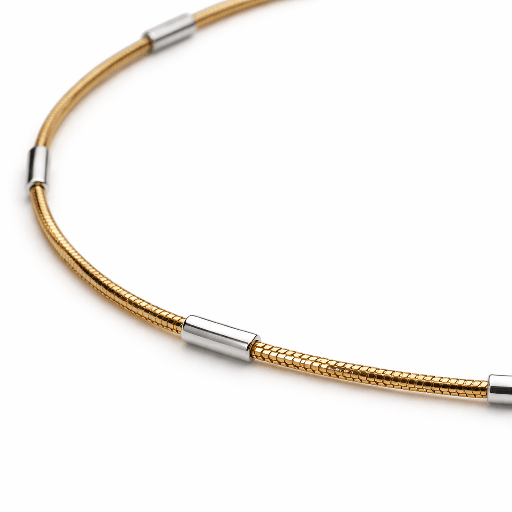 Gold Tone Snake Chain Anklet with Minimal Bar Accents and Extension