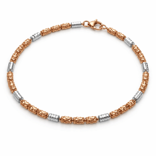Dual Tone Gold and Silver Beaded Textured Anklet with Modern Finish