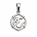 Silver Tone Om Symbol Pendant with Geometric Frame Spiritual Minimal Design
