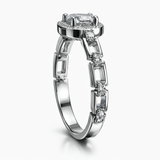 Silver-Tone Cushion Cut Solitaire Ring with Halo and Split Band Design