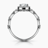 Silver-Tone Cushion Cut Solitaire Ring with Halo and Split Band Design