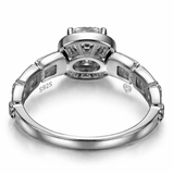 Silver-Tone Cushion Cut Solitaire Ring with Halo and Split Band Design