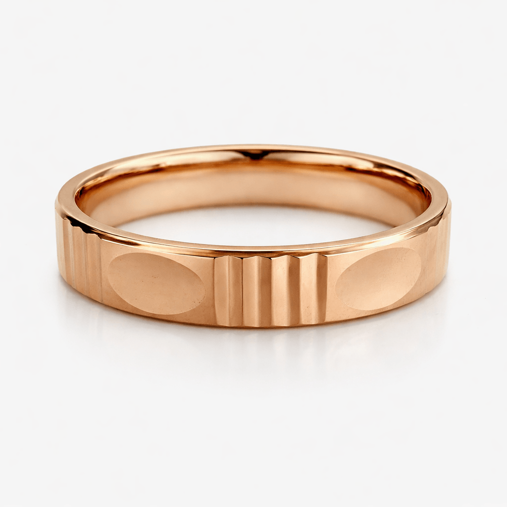 Rose Gold-Tone Textured Band Ring with Grooved Minimal Modern Design
