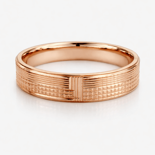 Rose Gold-Tone Textured Band Ring with Minimal Linear Pattern Design