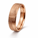 Rose Gold-Tone Textured Band Ring with Minimal Linear Pattern Design
