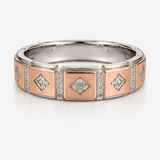 Two-Tone Rose Gold Silver Square CZ Band Ring with Geometric Design