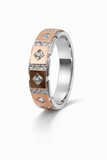 Two-Tone Rose Gold Silver Square CZ Band Ring with Geometric Design