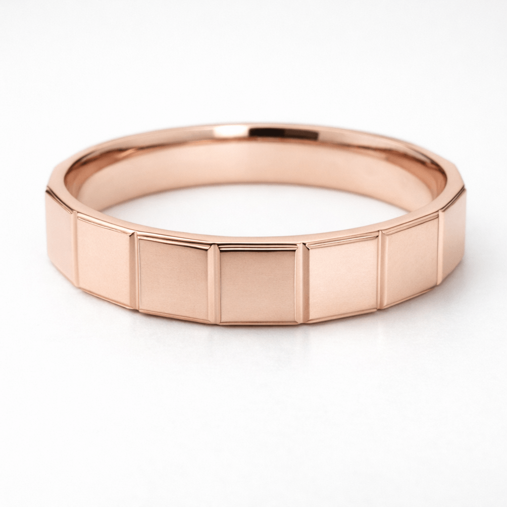 Rose Gold-Tone Minimal Geometric Band Ring with Segmented Matte Finish