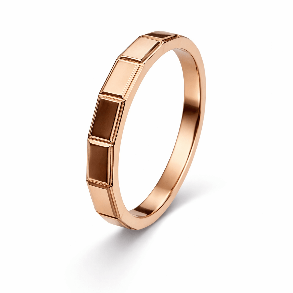 Rose Gold-Tone Minimal Segmented Band Ring with Geometric Panel Design