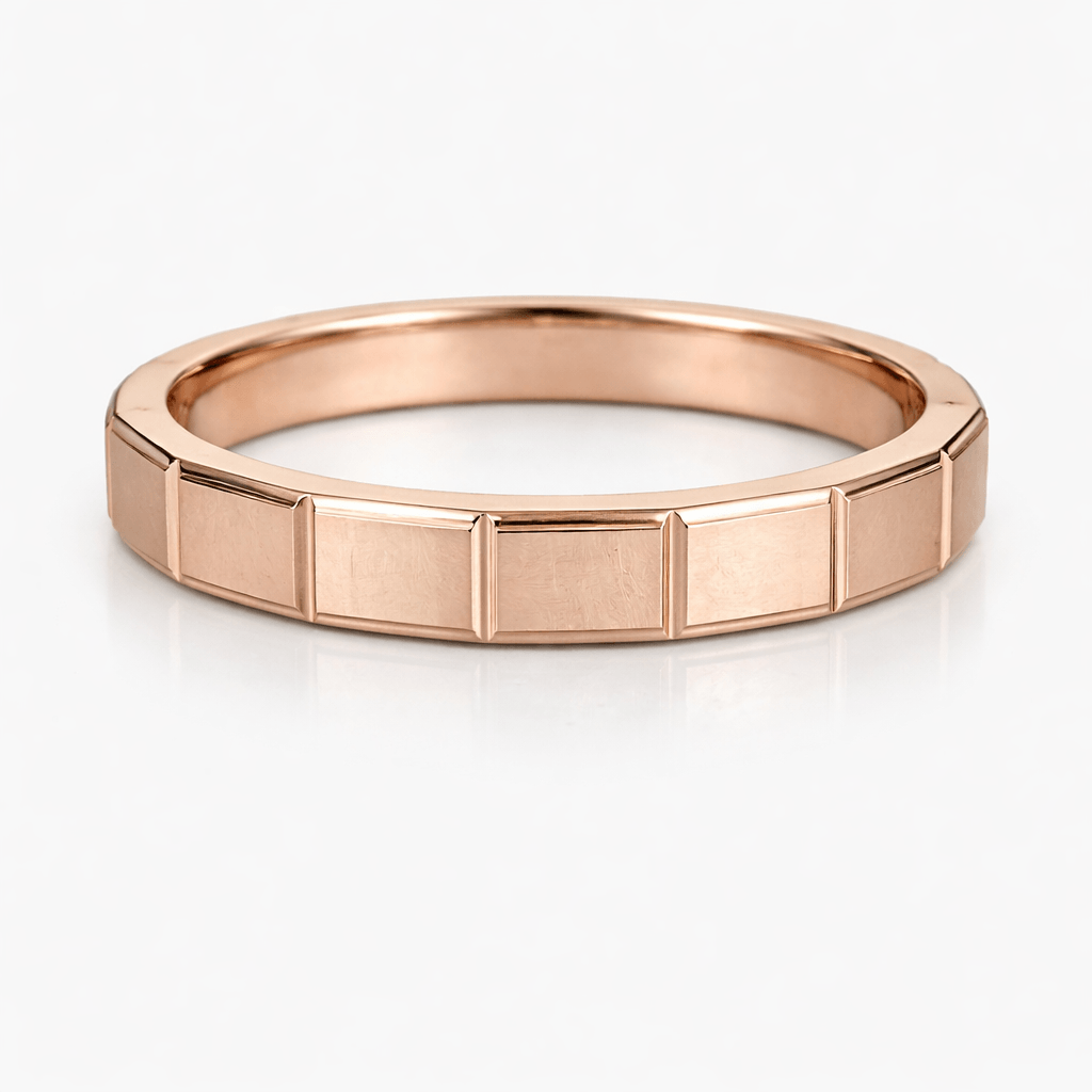 Rose Gold-Tone Minimal Segmented Band Ring with Geometric Panel Design