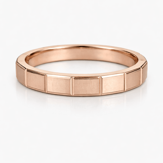 Rose Gold-Tone Minimal Segmented Band Ring with Geometric Panel Design