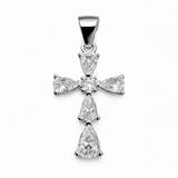 Cross Pendant Silver Tone Teardrop Crystal Elegant Sparkling Statement Jewellery