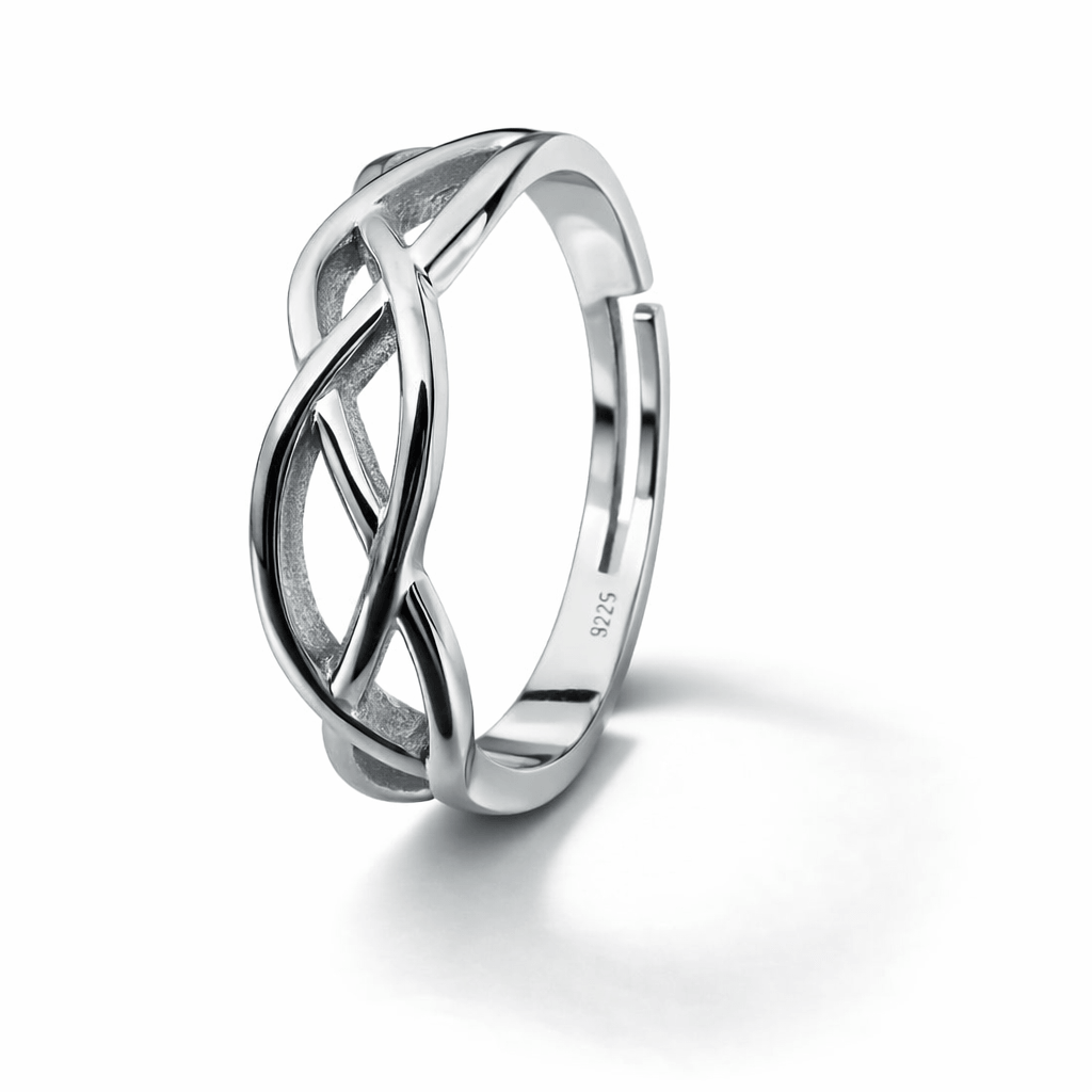 Silver Tone Infinity Knot Ring with Interwoven Minimal Elegant Design