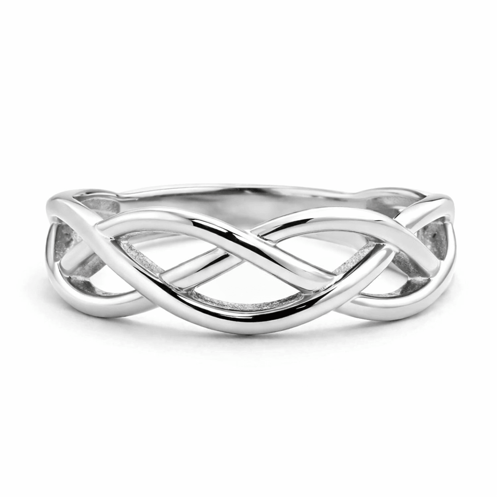 Silver Tone Infinity Knot Ring with Interwoven Minimal Elegant Design