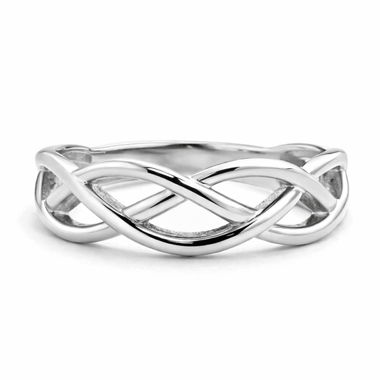 Silver Tone Infinity Knot Ring with Interwoven Minimal Elegant Design