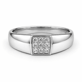 Silver Tone Square Cluster CZ Ring with Minimal Bold Band Design