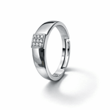 Silver Tone Square Cluster CZ Ring with Minimal Bold Band Design