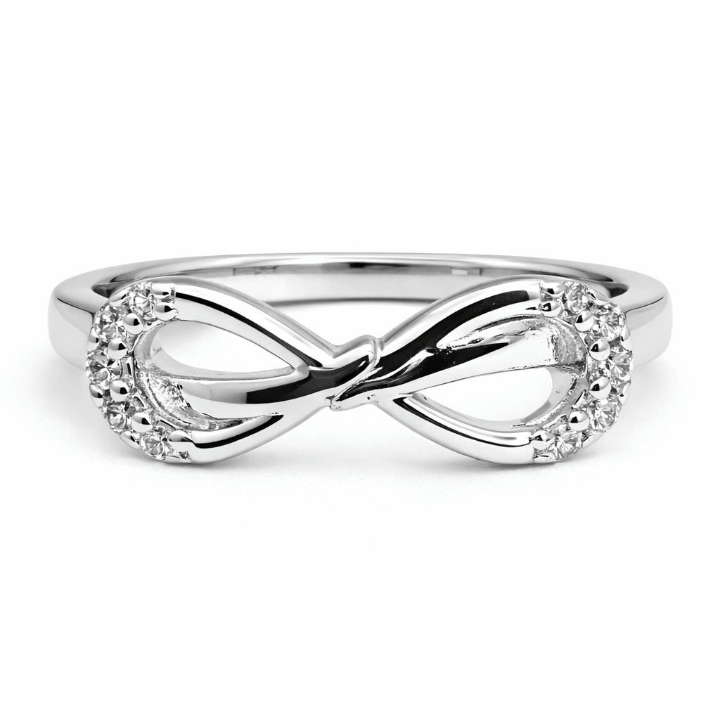 Silver Tone Infinity Loop Ring with CZ Accented Ends Elegant Design