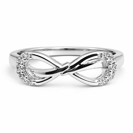 Silver Tone Infinity Loop Ring with CZ Accented Ends Elegant Design
