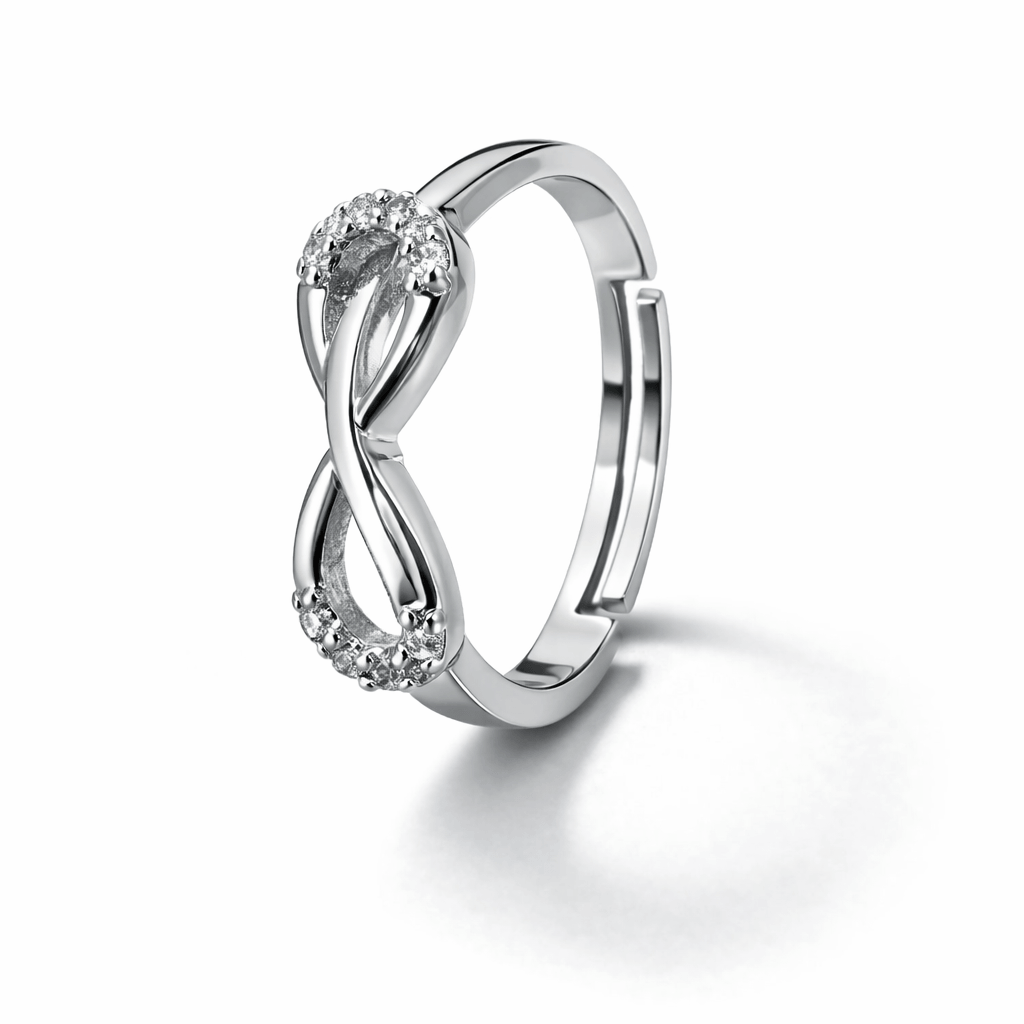 Silver Tone Infinity Loop Ring with CZ Accented Ends Elegant Design