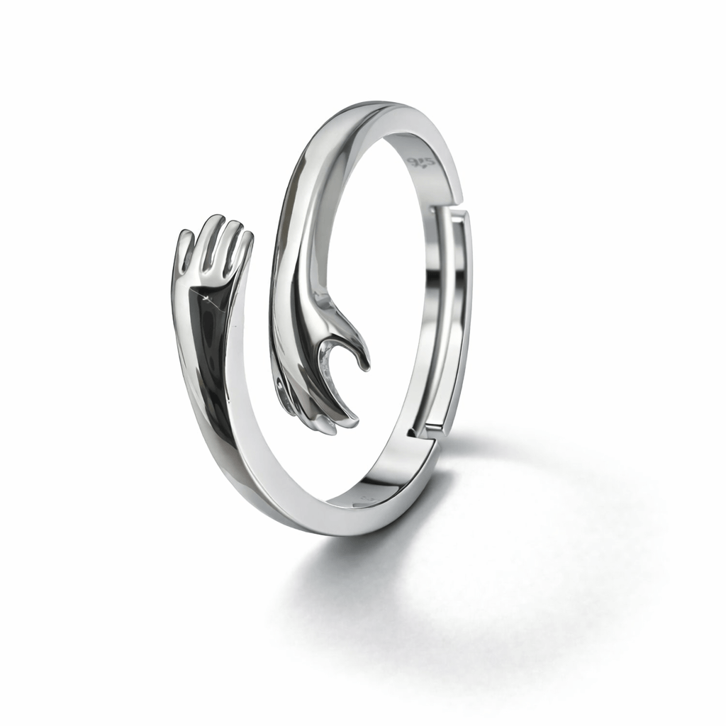 Silver Tone Open Hand Wrap Ring with Sculptural Minimal Artistic Design