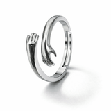 Silver Tone Open Hand Wrap Ring with Sculptural Minimal Artistic Design