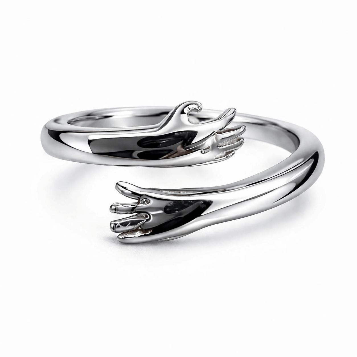 Silver Tone Open Hand Wrap Ring with Sculptural Minimal Artistic Design