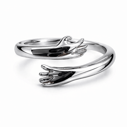 Silver Tone Open Hand Wrap Ring with Sculptural Minimal Artistic Design